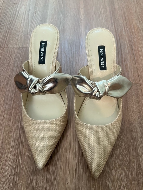 Nine West Shoes - Nine West Gold-Tone Knotted Pointed Mule Heels